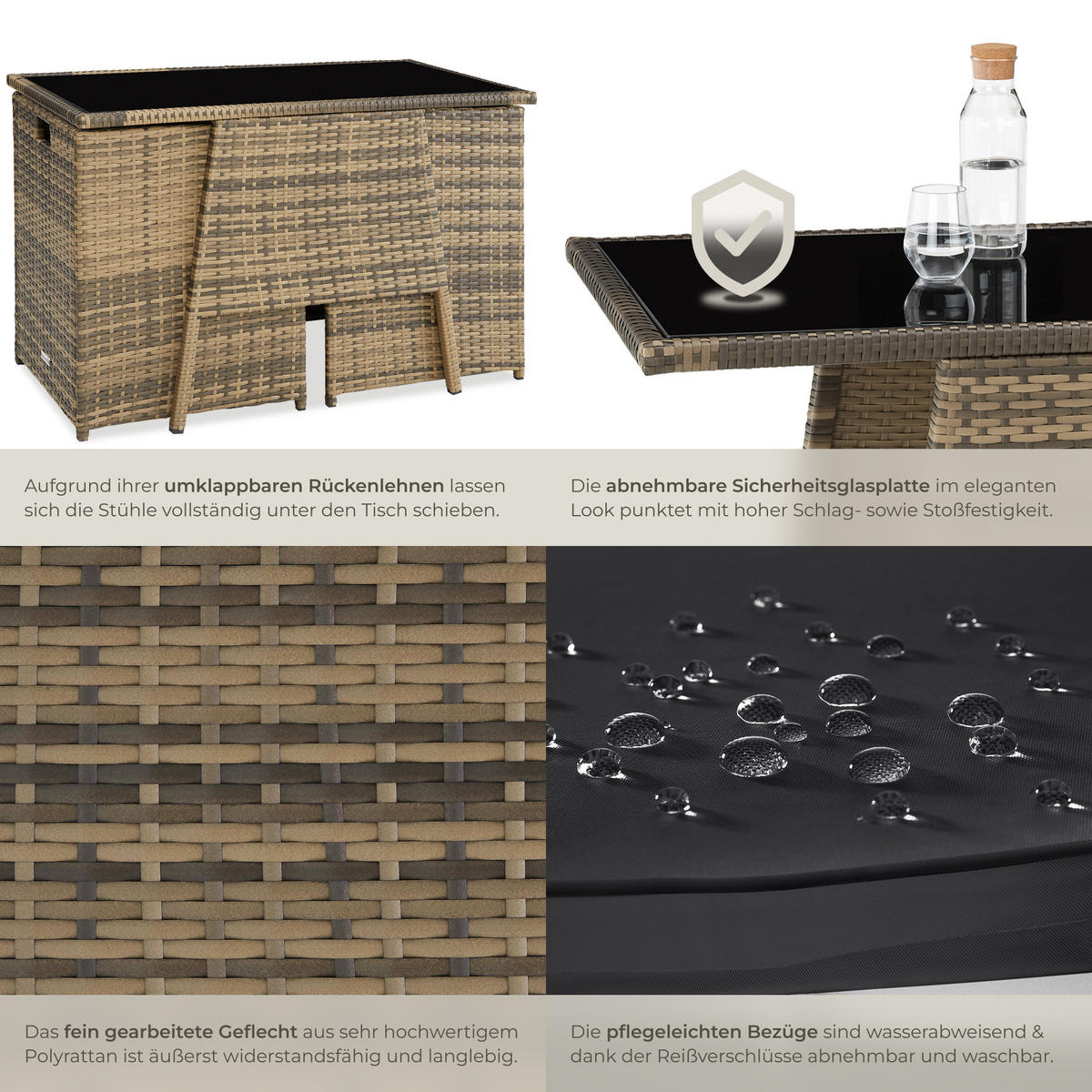 RATTAN SITZGRUPPE Lausanne,zusammenschiebbar,natur - Naturfarben, Kunststoff - tectake