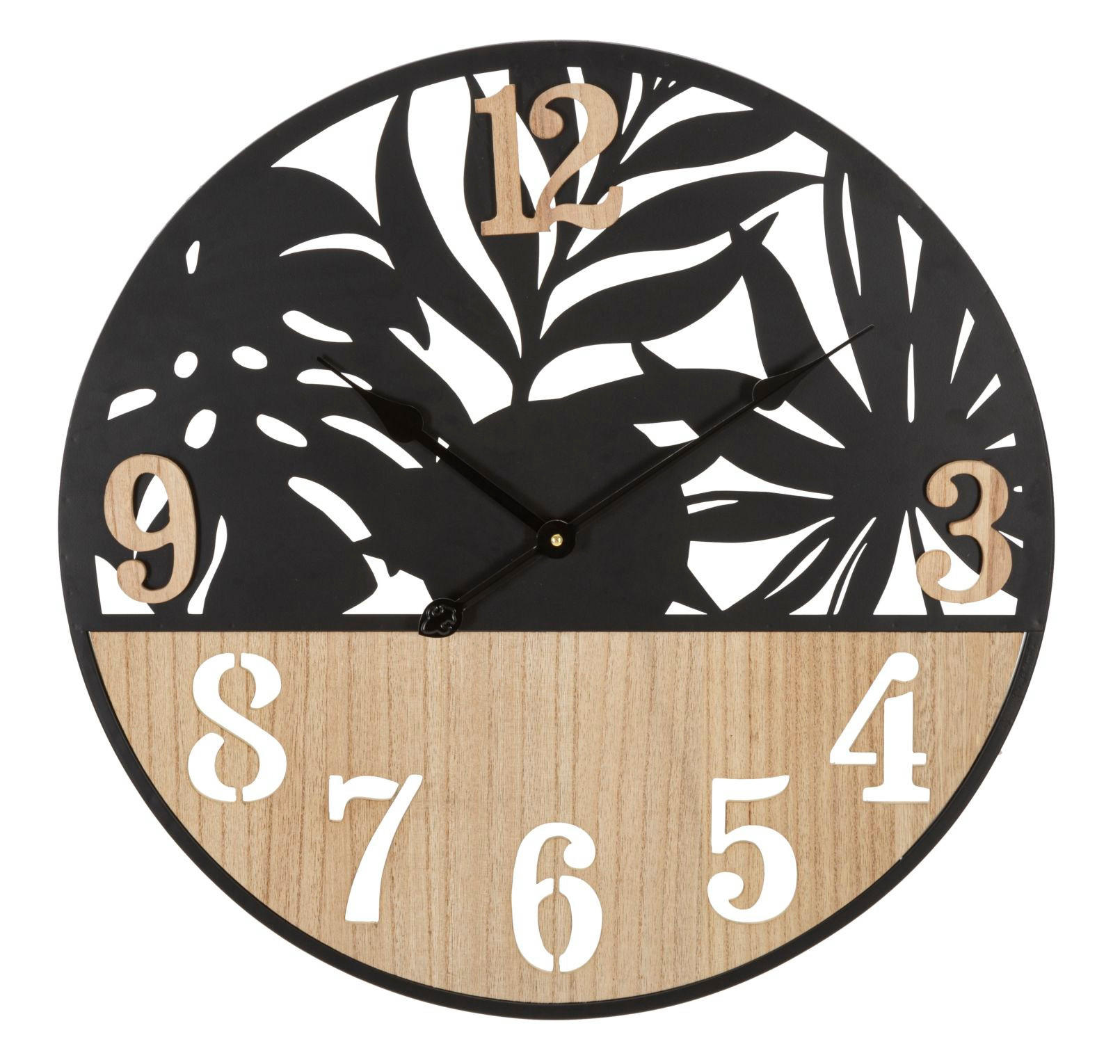 WANDUHR Palm, schwarz und braun, Eisen und MDF, 60 x 2,5 x 60 cm, Motiv: Palme - Schwarz/Braun, Holzwerkstoff/Metall (60/60/2.5cm) - Mauro Ferretti