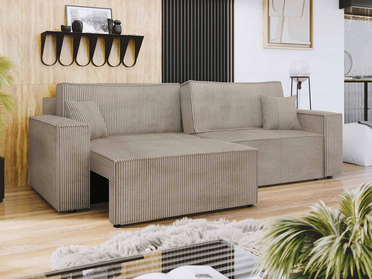 SCHLAFSOFA Karl Cord mit L-Funktion - Schwarz/Naturfarben, Holz/Kunststoff (245/82/139cm) - MIRJAN24
