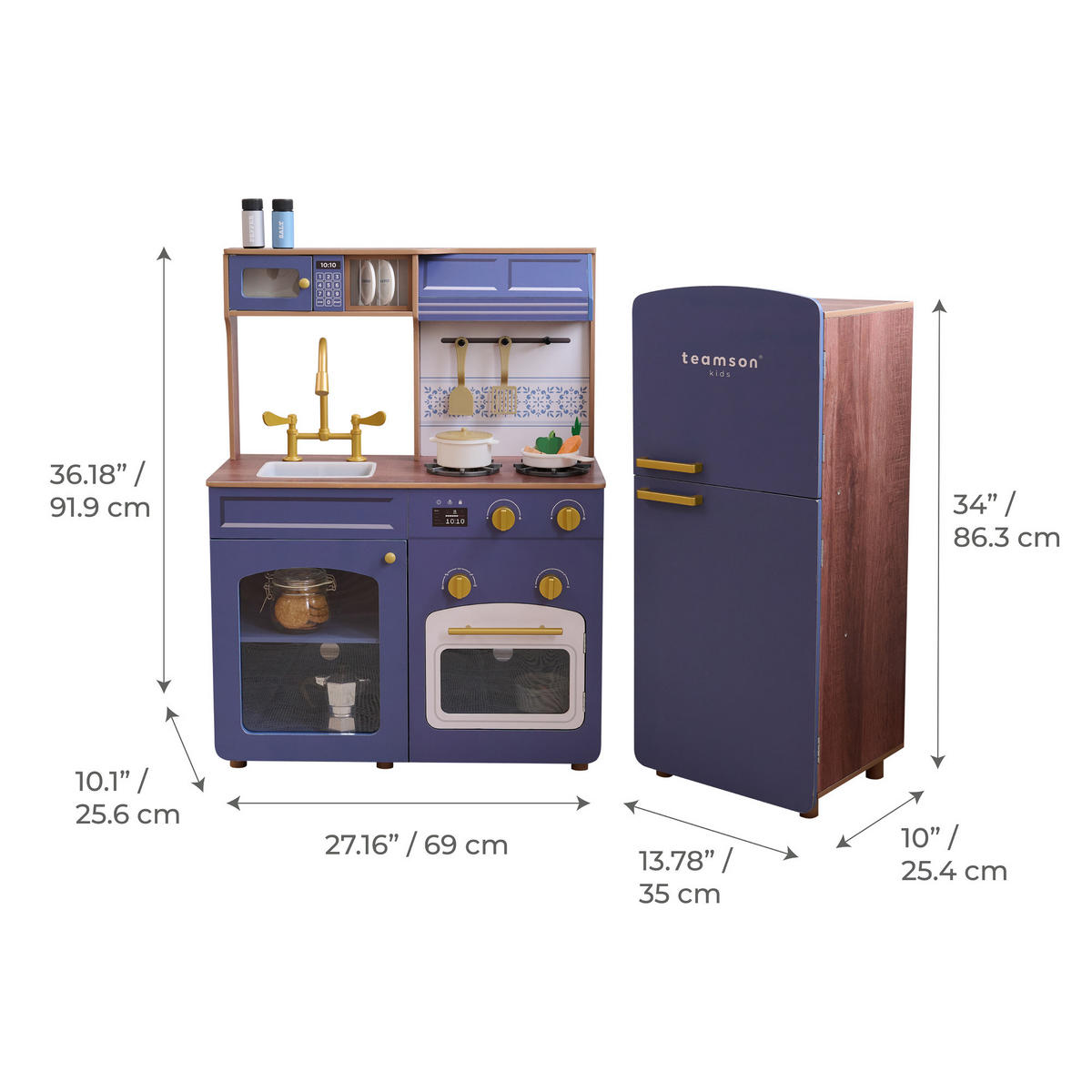 KINDERKUCHE Modulare Holz mit Kühlschrank, 92cm, Blau - Blau, Holzwerkstoff (104/30/92cm) - Teamson Kids