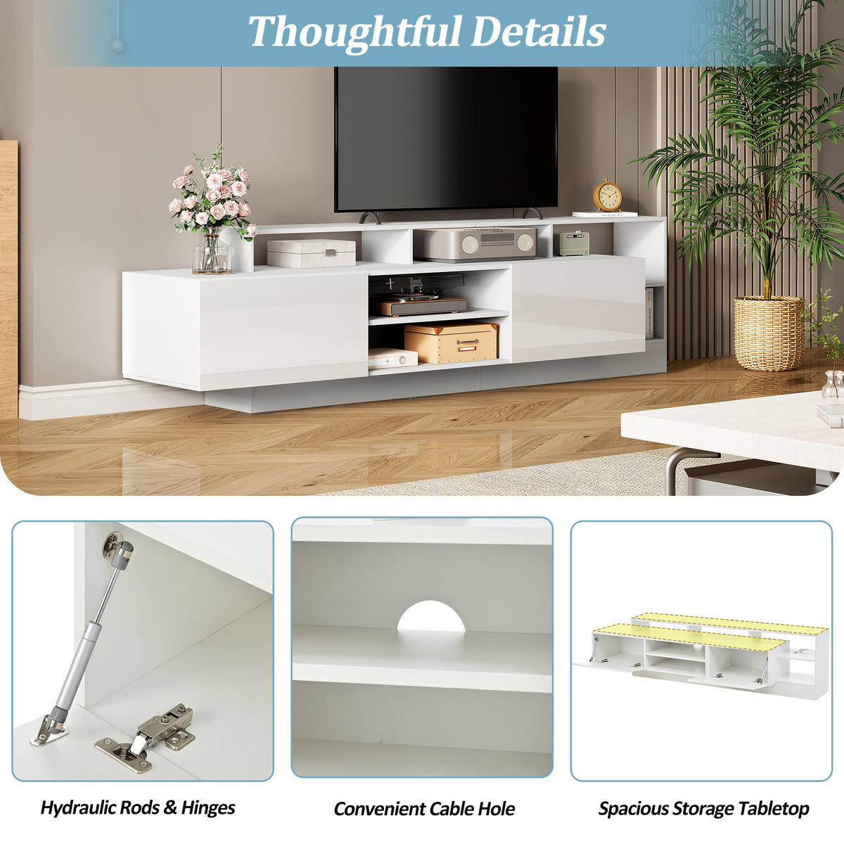 TV-ELEMENT in Weiß TV Schrank mit Stauraum,LED-Beleuchtung für Wohnzimmer B190/T40/H48.5cm - Weiß, Holzwerkstoff (190/48.5/40cm) - STILVORA