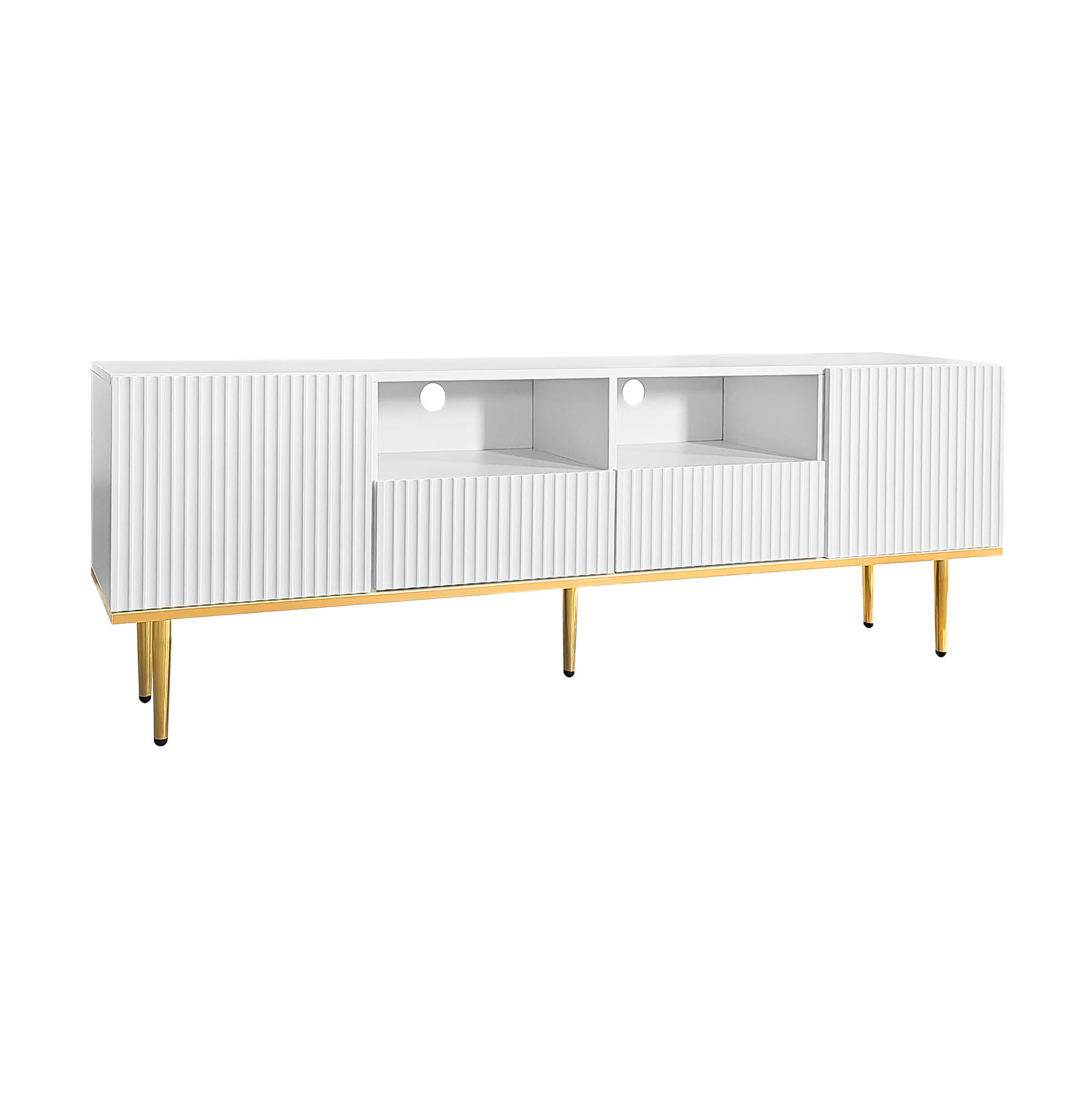 TV-ELEMENT mit 2 Schubladen 165 x 36 x 55 cm Weiß mit goldfarbenen Beinen - Weiß, Holzwerkstoff (36/55/165cm) - Beauniv