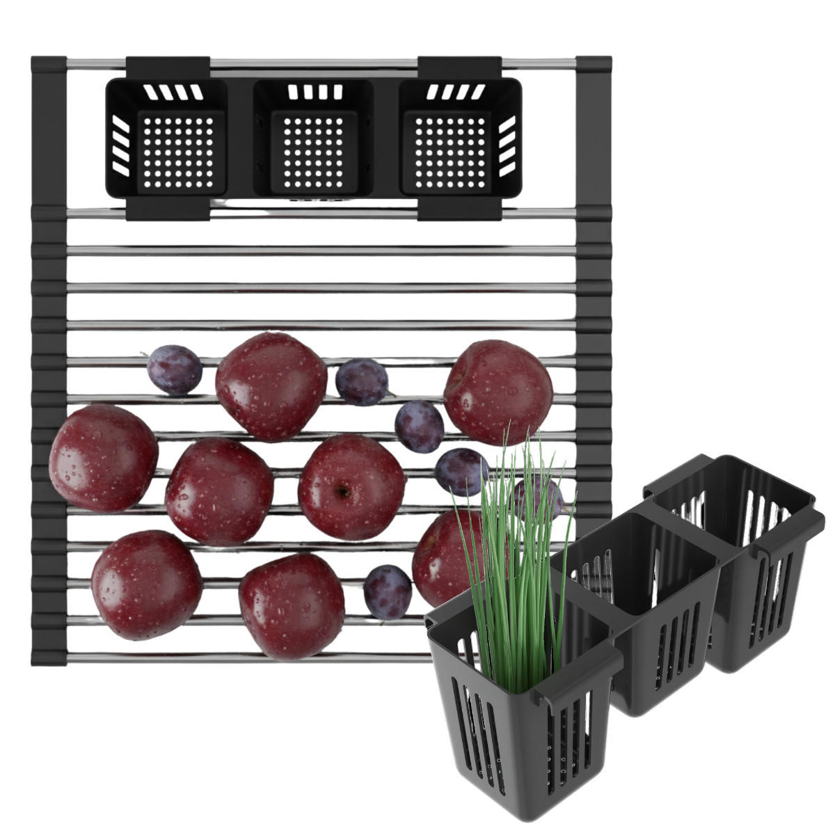 ABTROPFMATTE Rollmata Teleskop aus Edelstahl Schwarz Silber 320 mm 590 mm - Schwarz, Metall (32/2/32cm) - Granitan