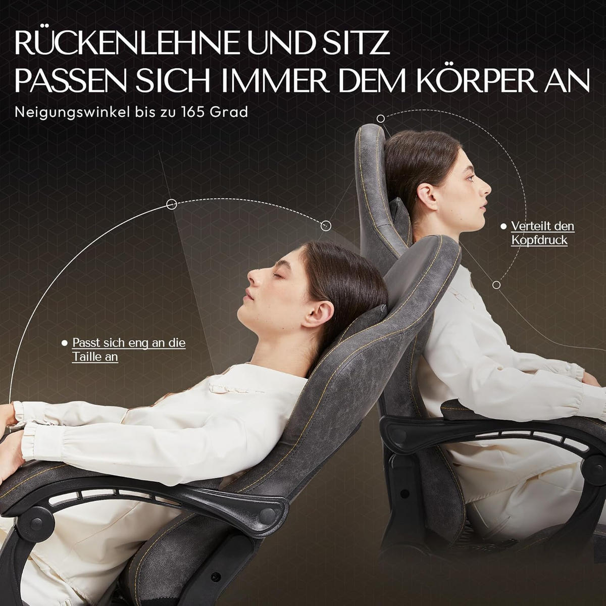 GAMING-STUHL Ergonomisch Verstellbarer 90°-170° Für Homeoffice/Gaming - Grau, Leder (60/115/60cm)