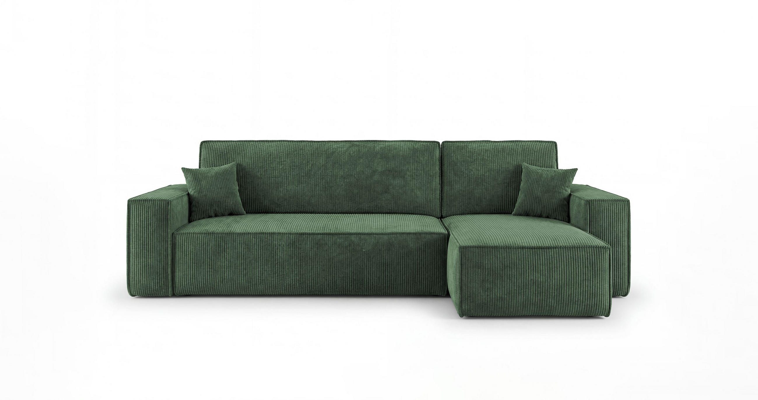 ECKSOFA CALIFORNIA MINI rechts grün Cord Poso 14 - Schlaffunktion, Bettkasten - Grün, Textil (245/139cm) - Cornero