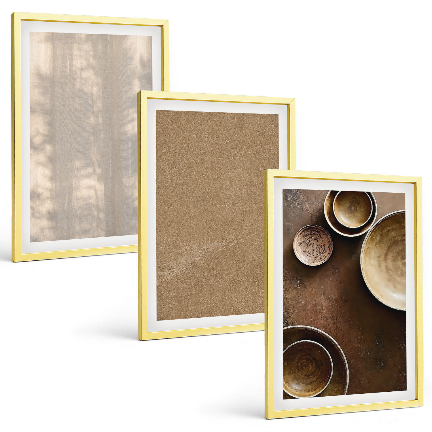BILDER SET 3er Set - 40x60 cm Goldrahmen - Minimalistische Texturstrukturen - Goldfarben, Kunststoff (40/60cm) - TULUP
