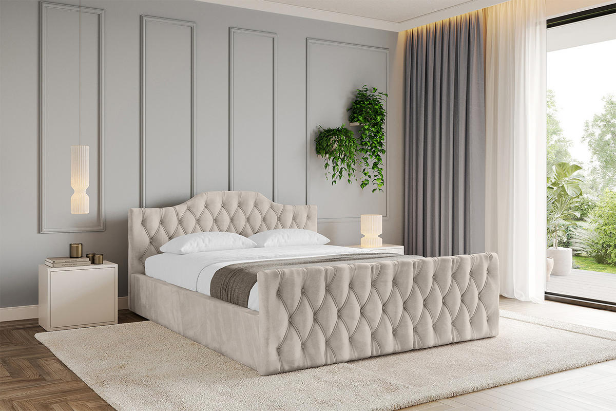 POLSTERBETT mit Bettkasten, Fußteil und Lattenrost, Boxbett ohne Matratze - FALIO-Z-V1 180x200 Beige - Beige, Holzwerkstoff/Textil (180/200cm) - ALTDECOR
