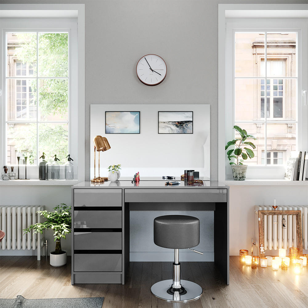 SCHMINKTISCH-SET Sherry Grau 120 cm mit Hocker - Grau, Holzwerkstoff (120/75/55cm) - Vicco