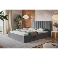 BETT 160x200 - Polsterbett mit Bettkasten und Holzrahmen - Modern Betten - Weicher Jasminstoff - Kollektion Sapporo - Grau - Grau, Holz/Textil (160/200cm) - Alpi-Möbel