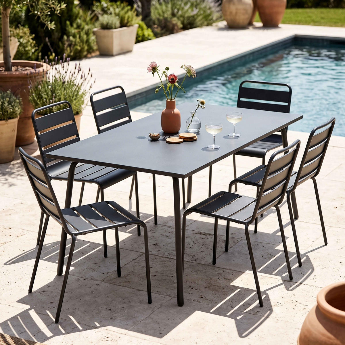 GARTENSET 7-tlg., Grau - Grau, Metall - Oviala