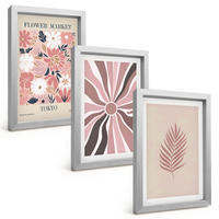 BILDER SET 3er Set - 20x30 cm Silberner Rahmen - Florale Blattmuster und Geometrie - Silberfarben, Kunststoff (20/30cm) - TULUP