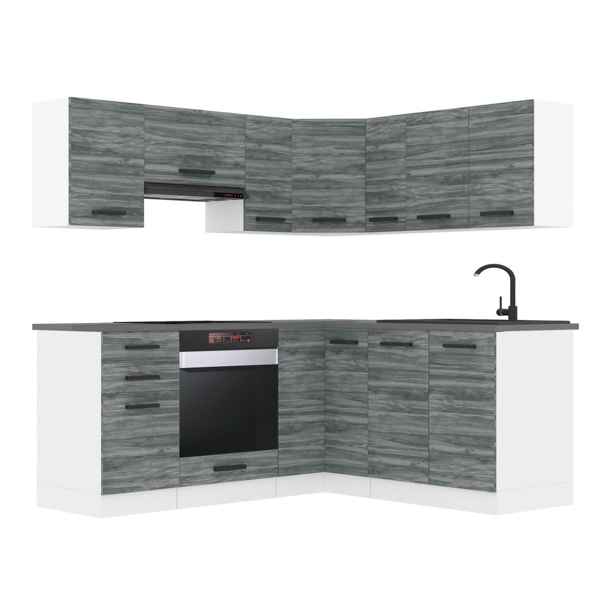 KÜCHE L-Form Sarah, mit Arbeitsplatten, Glamour Wood - Grau, Holz (320/204/60cm) - B BELINI GROUP