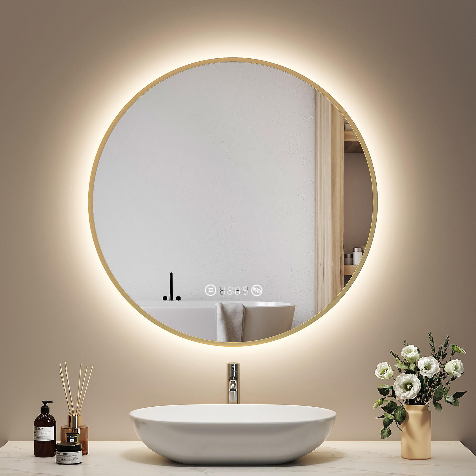 BADSPIEGEL Rund mit Beleuchtung Gold ф70 cm - Goldfarben, Glas (70/3.1/70cm) - EMKE