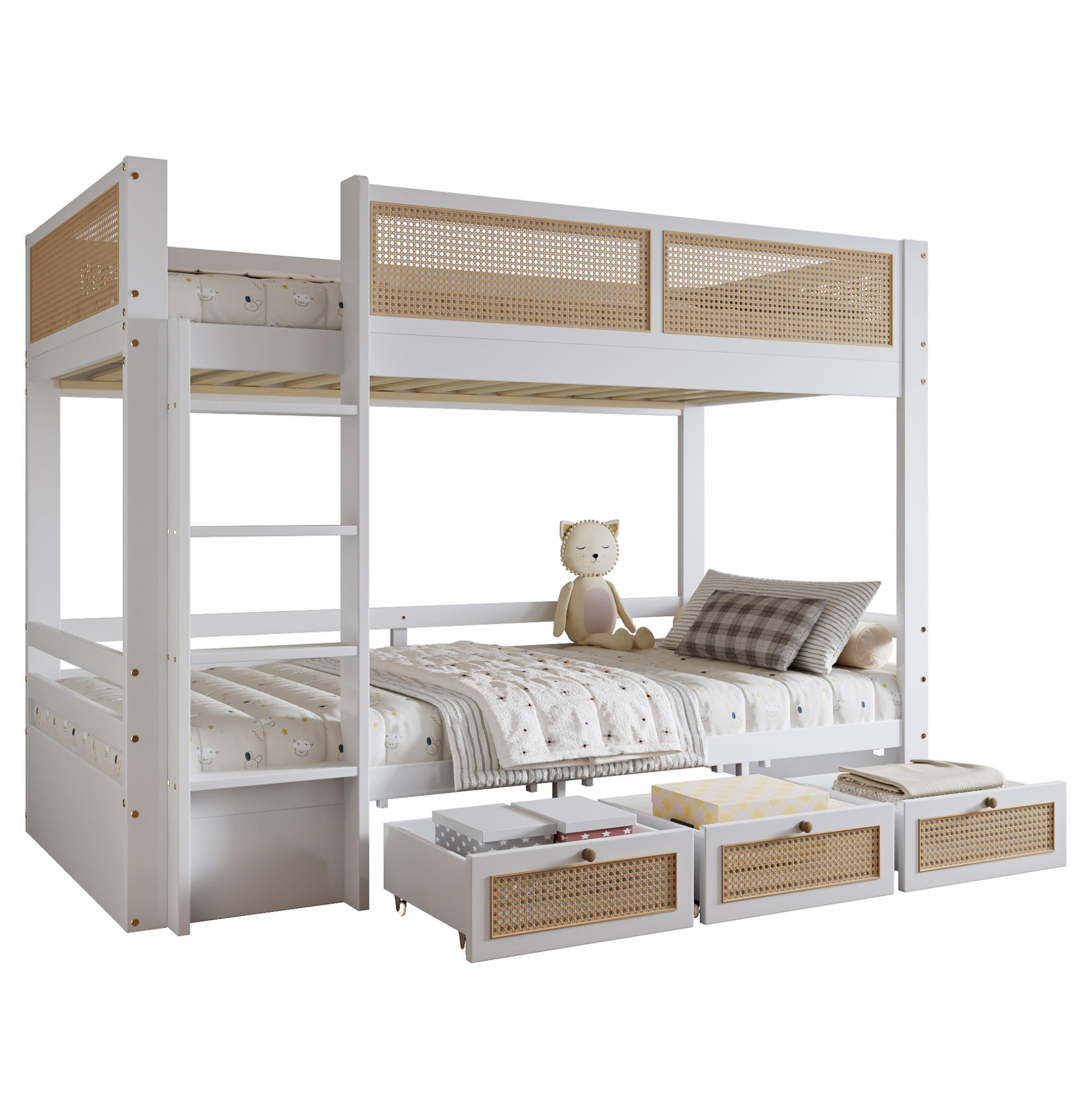 ETAGENBETT 90/200 cm aus Kiefer und MDF mit 3 Schubladen Weiß/Natur - Weiß, Holz (90/200cm) - Modenvie