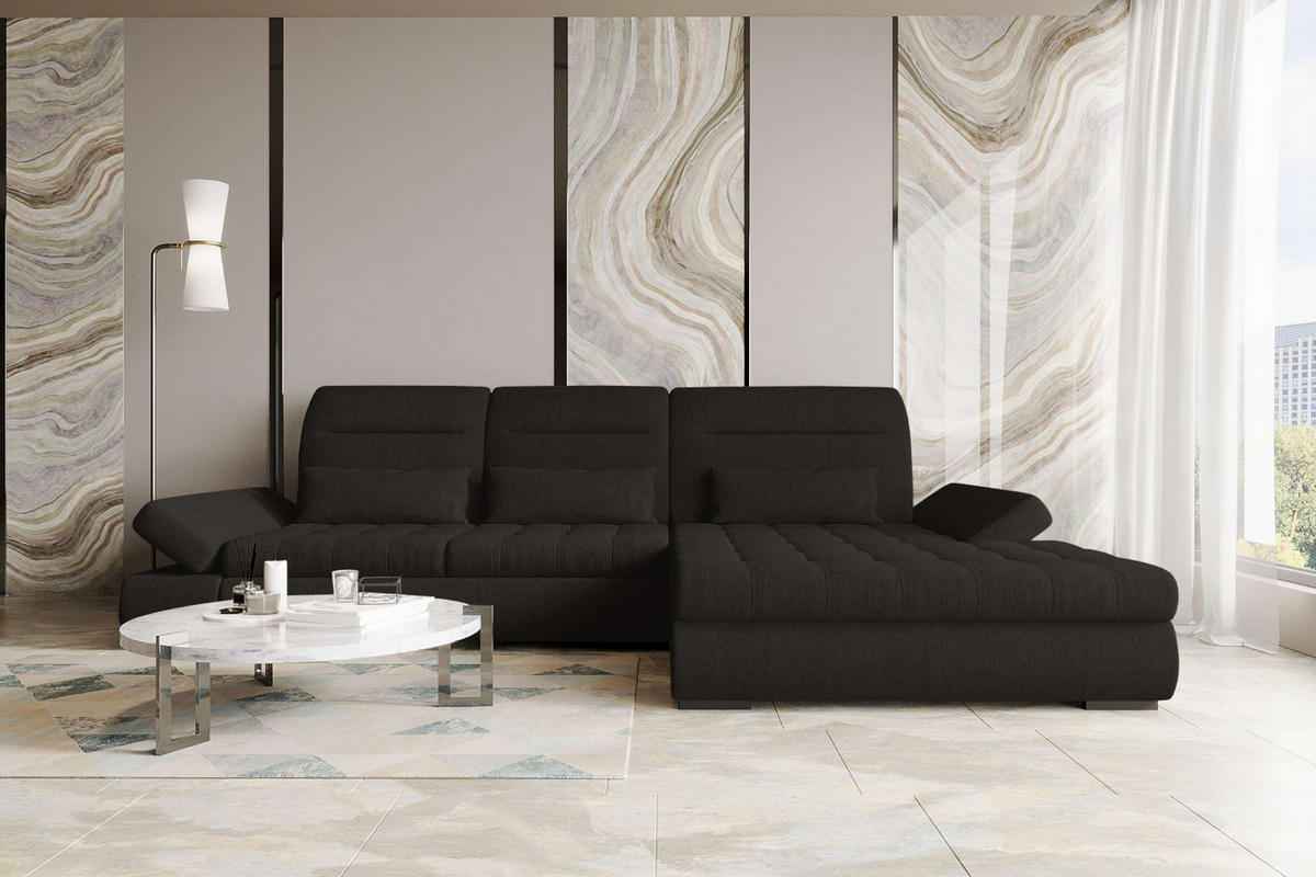 ECKSOFA Toscana Plus Velours inkl. Schlaffunktion - Schwarz, Textil (300/179cm) - 99rooms