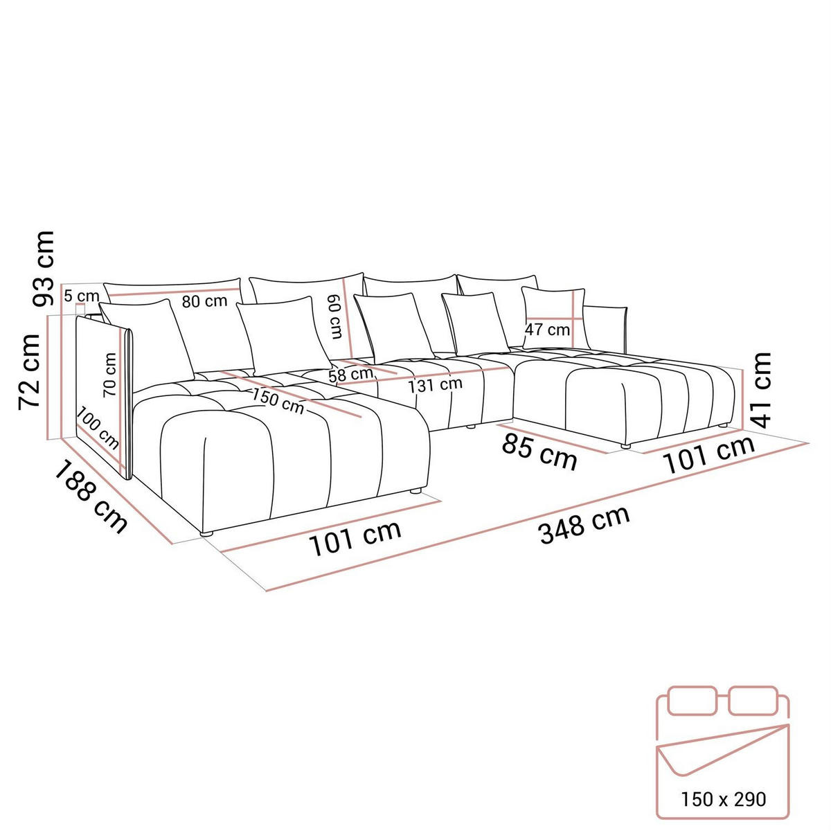 WOHNLANDSCHAFT APOLLO U mit Schlaffunktion und Bettzeugkasten - Ecru, Textil (348/93/188cm) - Lookway