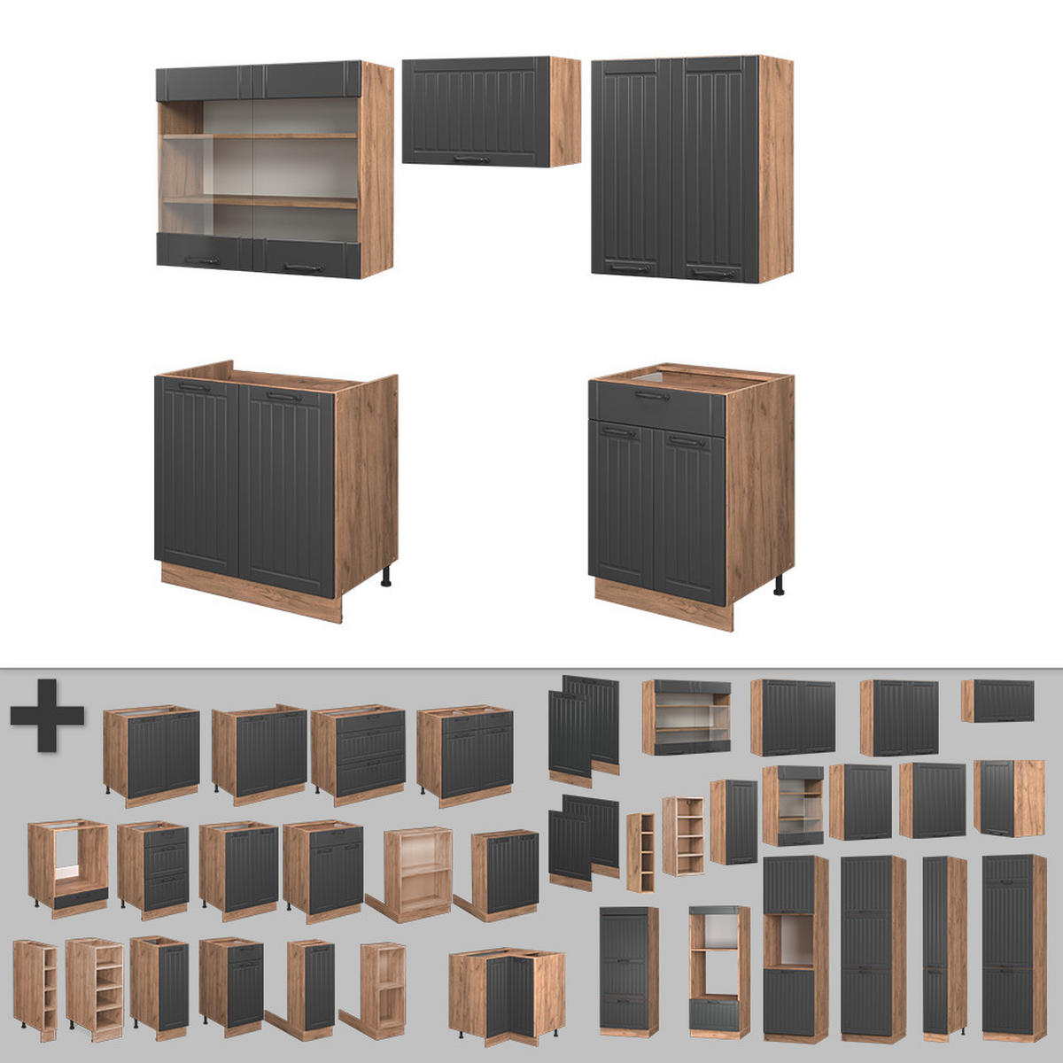 KUCHYŇSKÝ KOUT Fame-Line Tmavě šedá - medově dubová/tmavě šedá, kompozitní dřevo (200/81.6/60cm) - Vicco