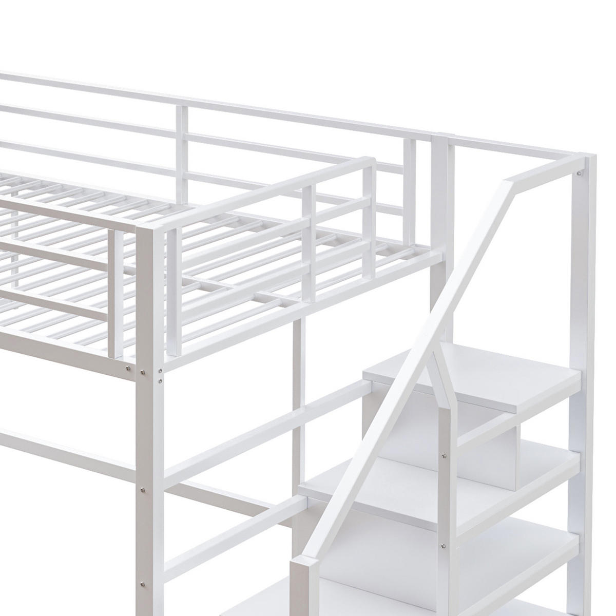 HOCHBETT aus Metall und MDF 140x200 cm Weiß mit Stauraumleiter, Regalen und Freiraum - Weiß, Metall (140/200cm) - IVMEU