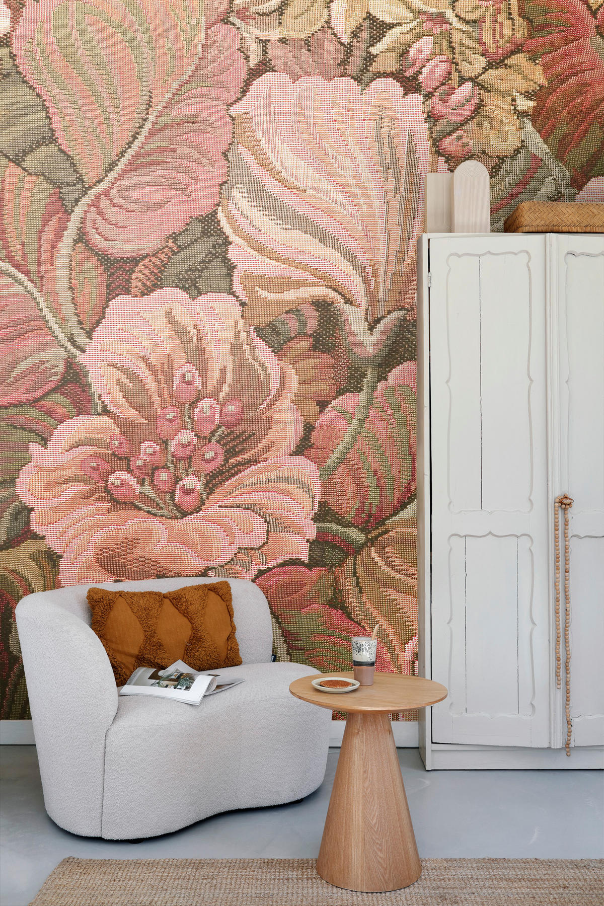 FOTOTAPETE gesticktes Blumenmuster 250 x 279 cm - Pink, Papier (250/279cm) - ESTAhome