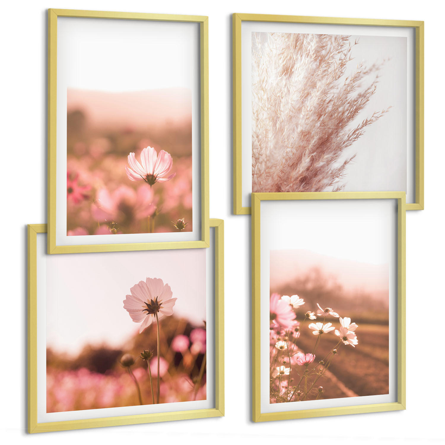 BILDER SET 4er Set - 50x50 cm & 40x60 cm Goldrahmen - Wildblumen auf den Wiesen im Sommer - Goldfarben, Kunststoff (50/50cm) - TULUP