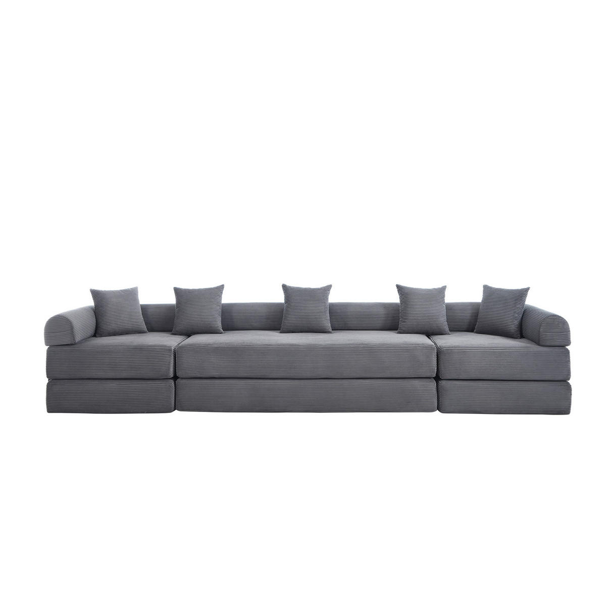MODULARES Sofa 270/180/64 cm aus Cord mit Schlaffunktion und Seitentasche Dunkelgrau - Dunkelgrau, Textil (180/64/270cm) - Modenvie