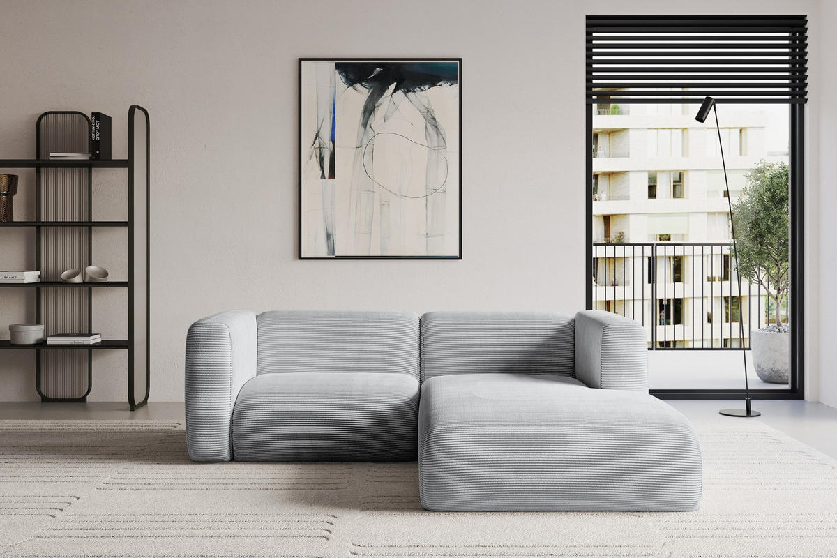 ECKSOFA Ottomane Rechts MIRA-L1 227x179x89 Grau Cord - Blaugrau/Schwarz, Holzwerkstoff/Kunststoff (227/179cm) - ALTDECOR