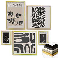 WANDBILDER 5er Set - 50x50 cm & 20x30 cm & 40x60 cm Goldrahmen - Abstrakte Pflanzenmuster - Goldfarben, Kunststoff (40/60cm) - ArtPrintCave