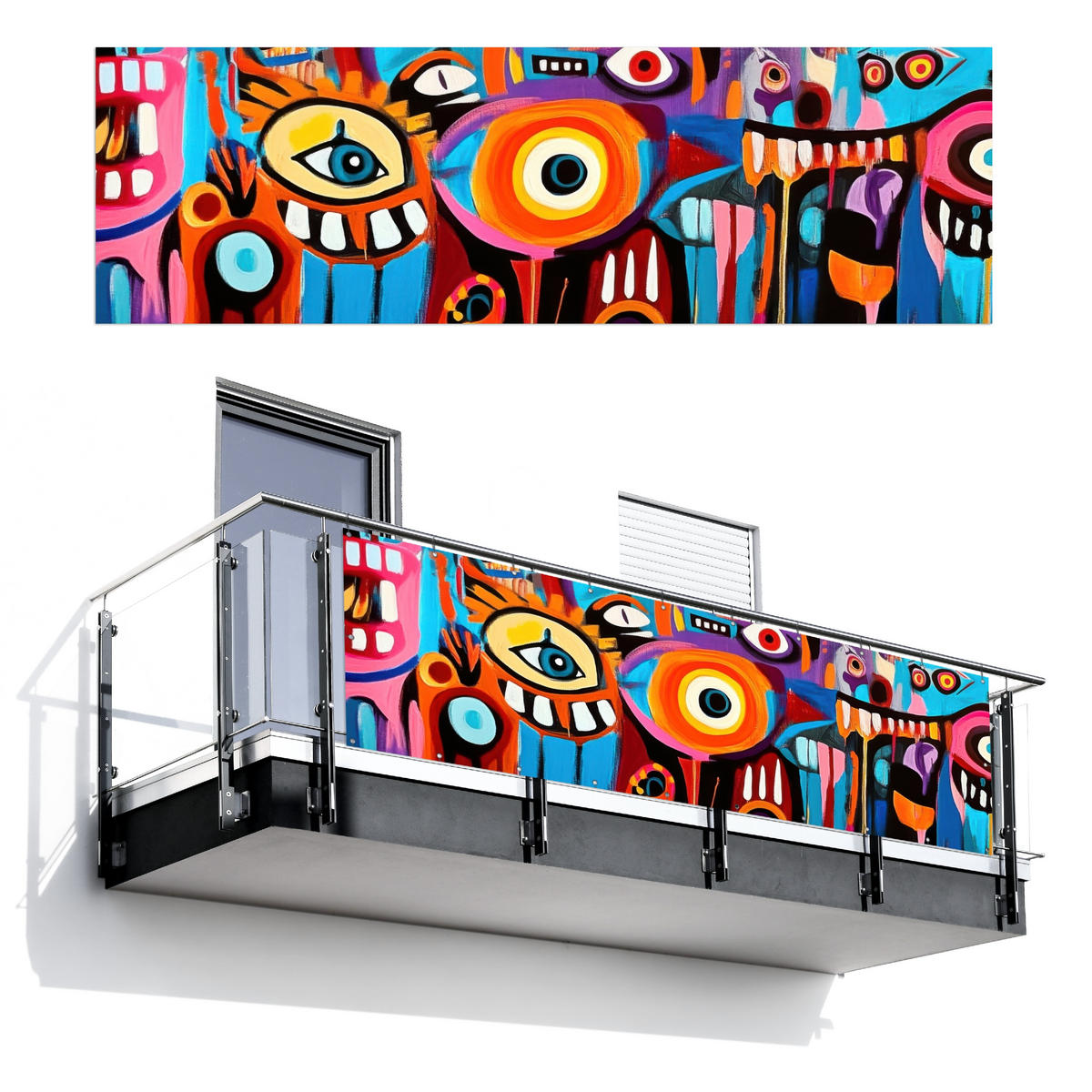 BALKON-SICHTSCHUTZ Abstrakt - Gesicht - Farbenfroh - Multicolor, Kunststoff (300/95cm) - MuchoWow