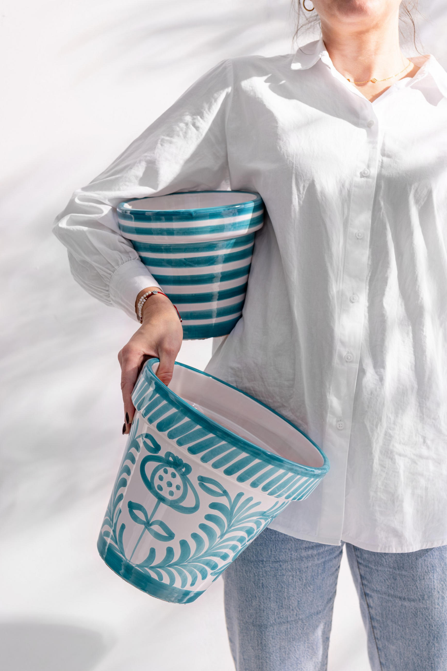 BLUMENTOPF GRANADA STRIPES - Töpferei - Aqua - S - Ø 21 cm - Multicolor, Keramik (21/19cm) - J-Line