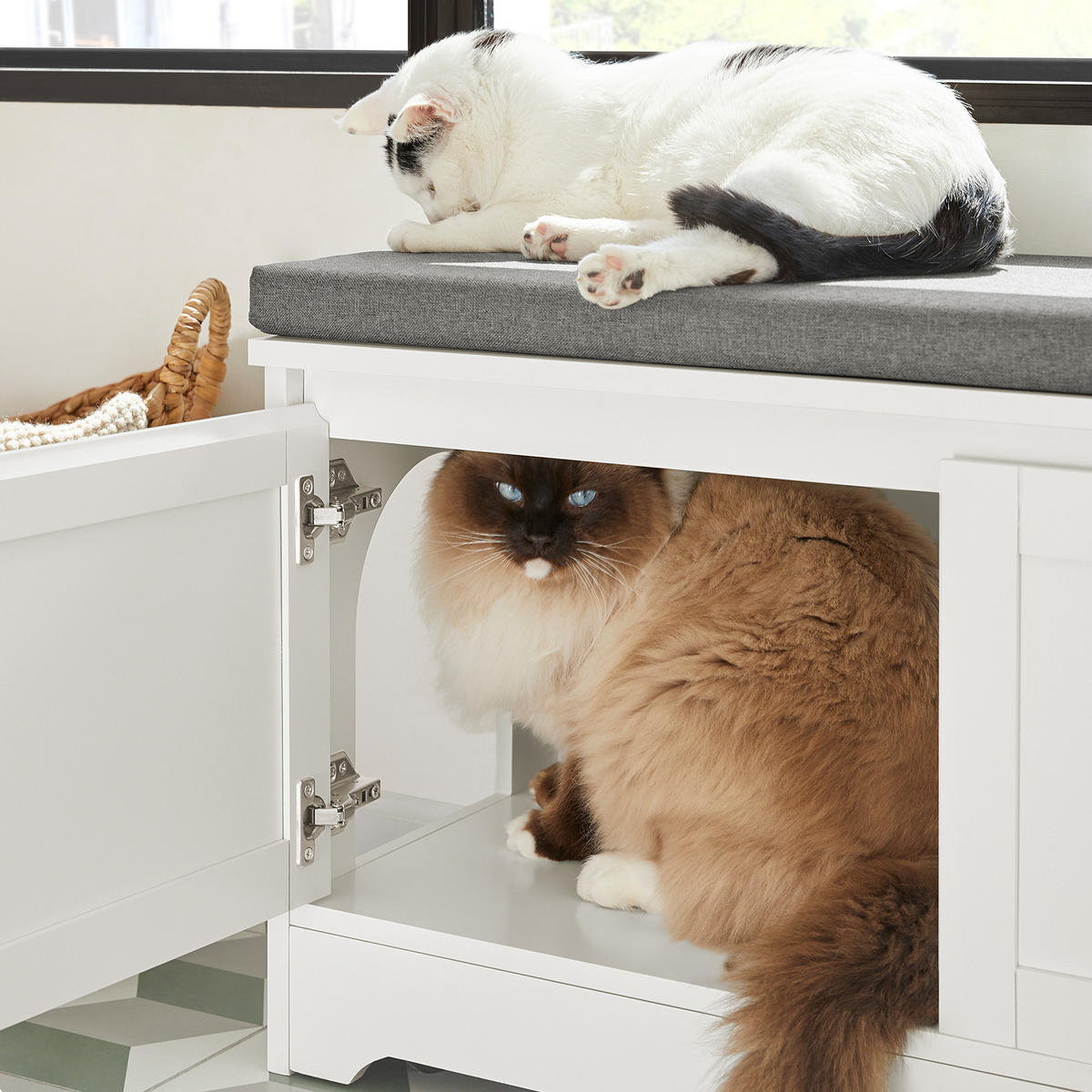 KATZENHAUS Weiß - Weiß, Holzwerkstoff/Metall (90/44/36cm) - SoBuy