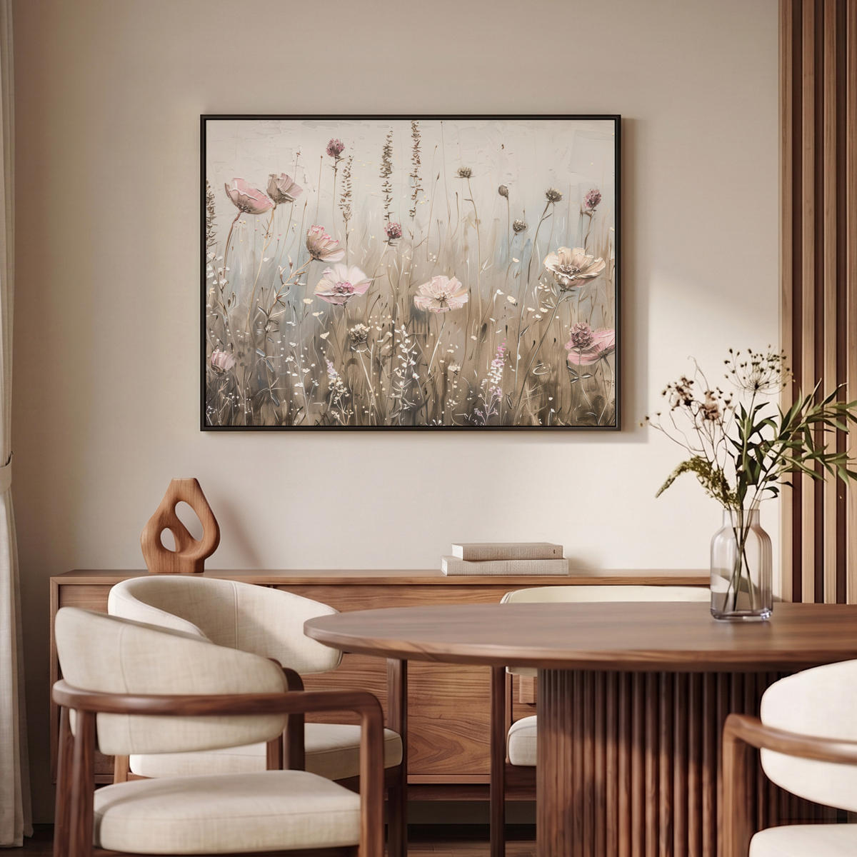 LEINWAND Bilder mit Rahmen - Blumen - Rosa - Modern - Beige - 100x70 - Beige, Textil (100/70cm) - MuchoWow