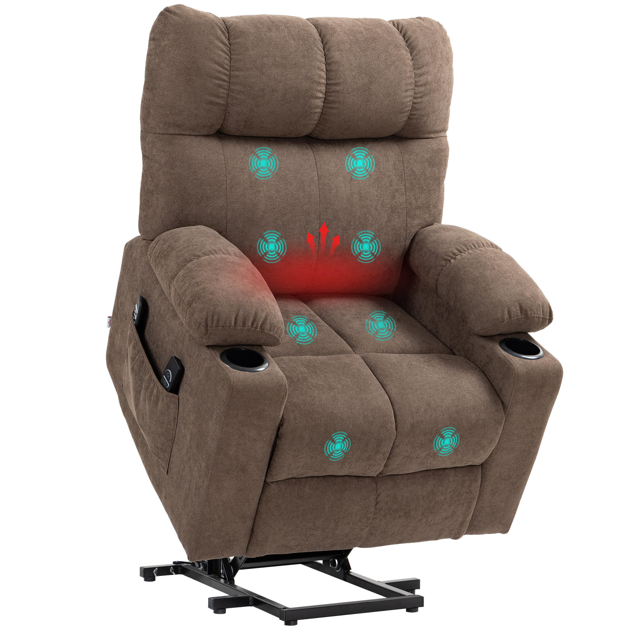 MASSAGESESSEL DE-06365 Mit Aufstehilfe, elektrisch & Wärme, 135° neigbar Braun - Braun, Textil/Metall (95/109/91cm) - ComfortXL