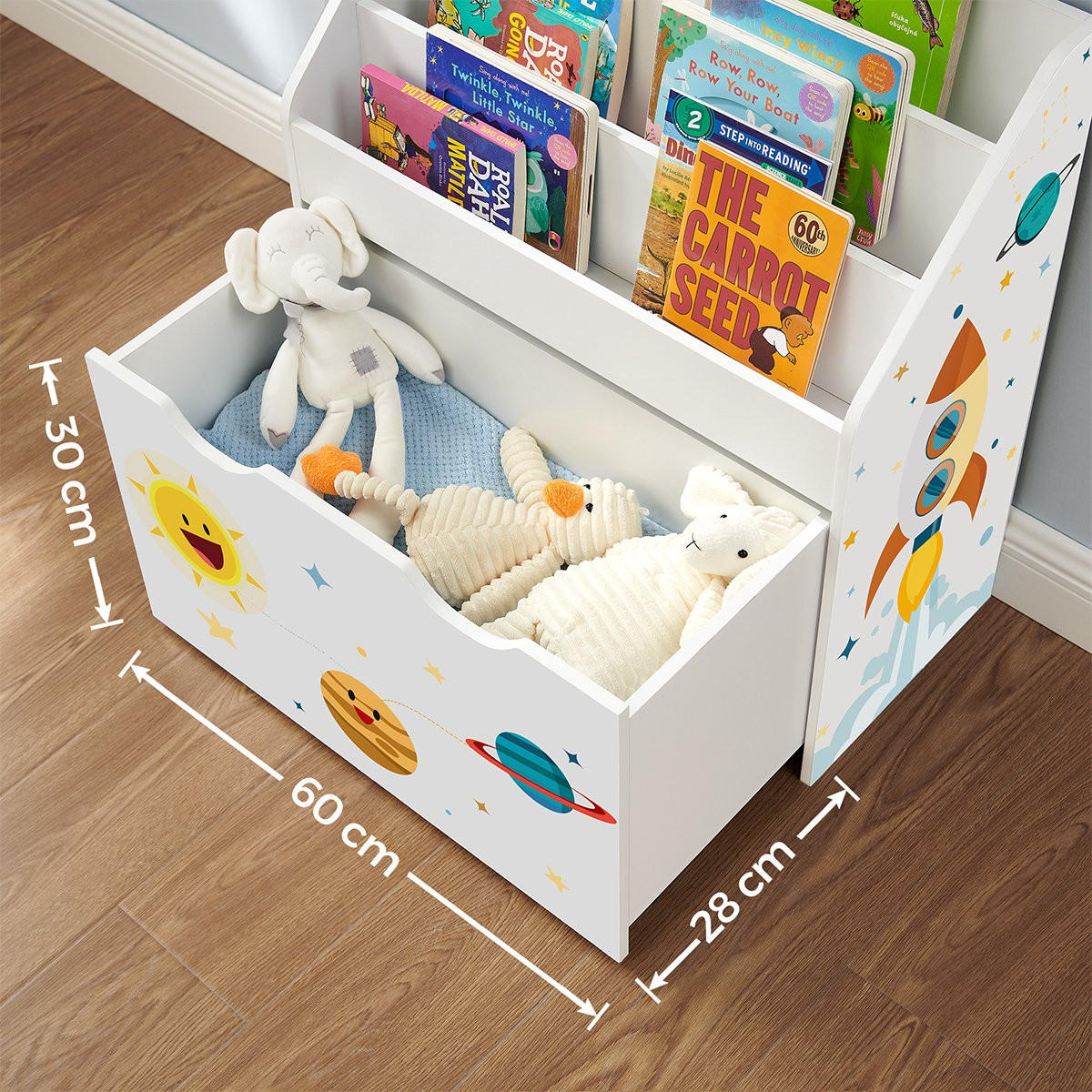 REGAL für Kinder mit Bücherregal - H70 cm - Weiß, Holzwerkstoff (29.5/70/62.5cm) - Calicosy