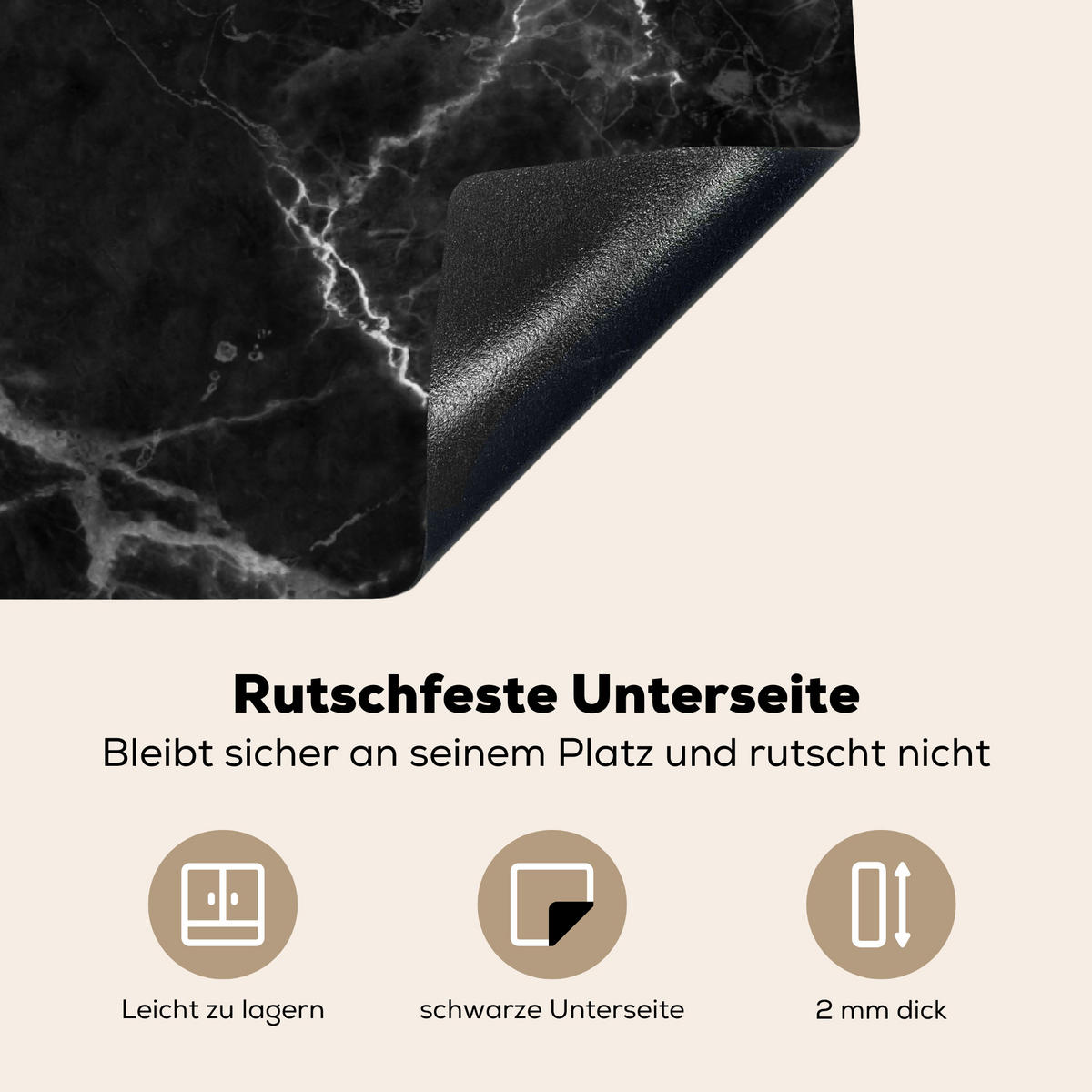 HERDABDECKPLATTE Marmor - Schwarz - Weiß - Textur - Marmoroptik 83x51 cm - Silberfarben, Kunststoff (83/51.5/0.2cm) - MuchoWow