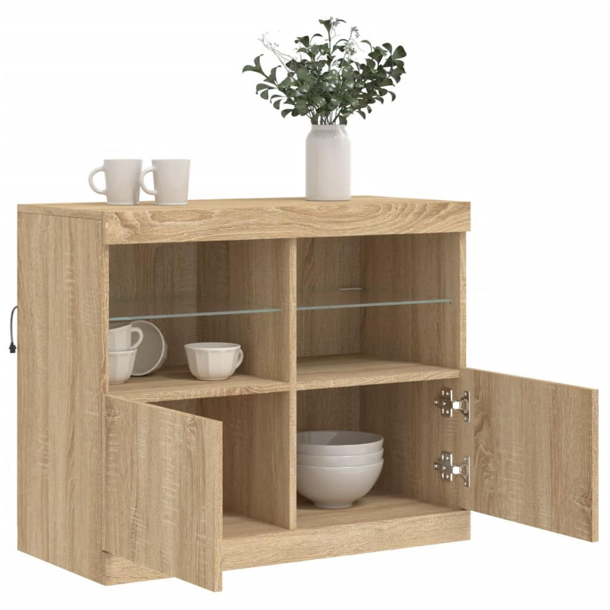SIDEBOARD mit LED-Licht, 2 Türen 81/37/67 cm aus Holzwerkstoff Sonoma-Eiche Dekor - Sonoma Eiche, Holz (81/67/37cm) - vidaXL