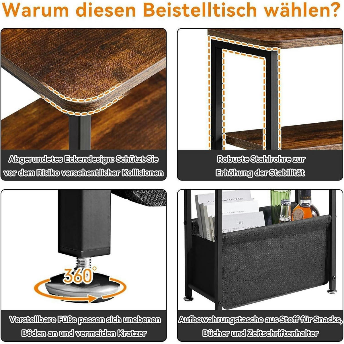 BEISTELLTISCH mit Stauraum 40 x 20 x 66 cm Rustikales Braun - Braun, Holzwerkstoff (40/20/66cm)