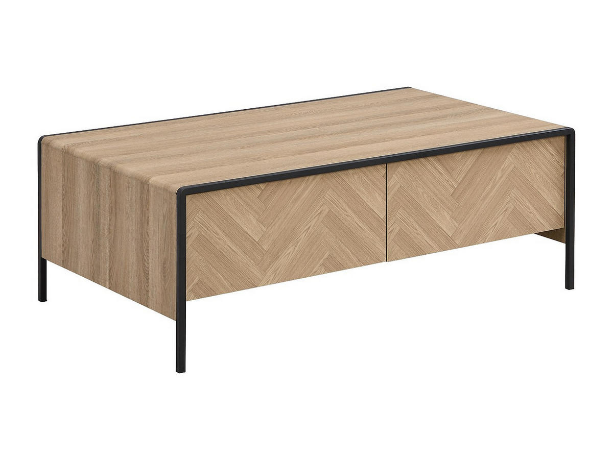 COUCHTISCH mit 2 Schubladen - MDF & Stahl - Holzfarben hell & Schwarz - TUMACO - Naturfarben, Holz (110/63/40cm) - Vente-Unique