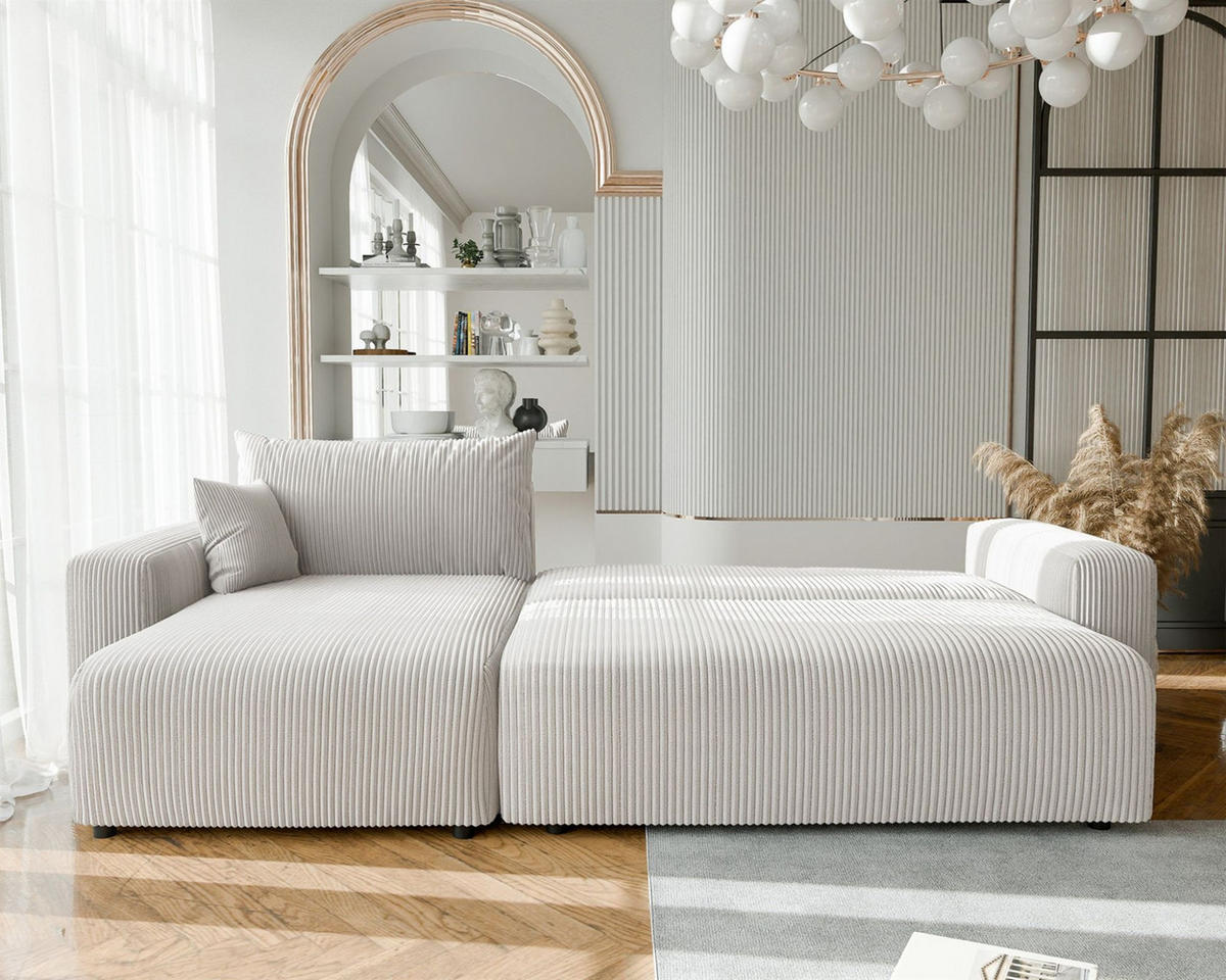 ECKSOFA Luna Max Mit Schlaffunktion - Weiß, Holzwerkstoff/Textil (278/145cm) - Fun Möbel