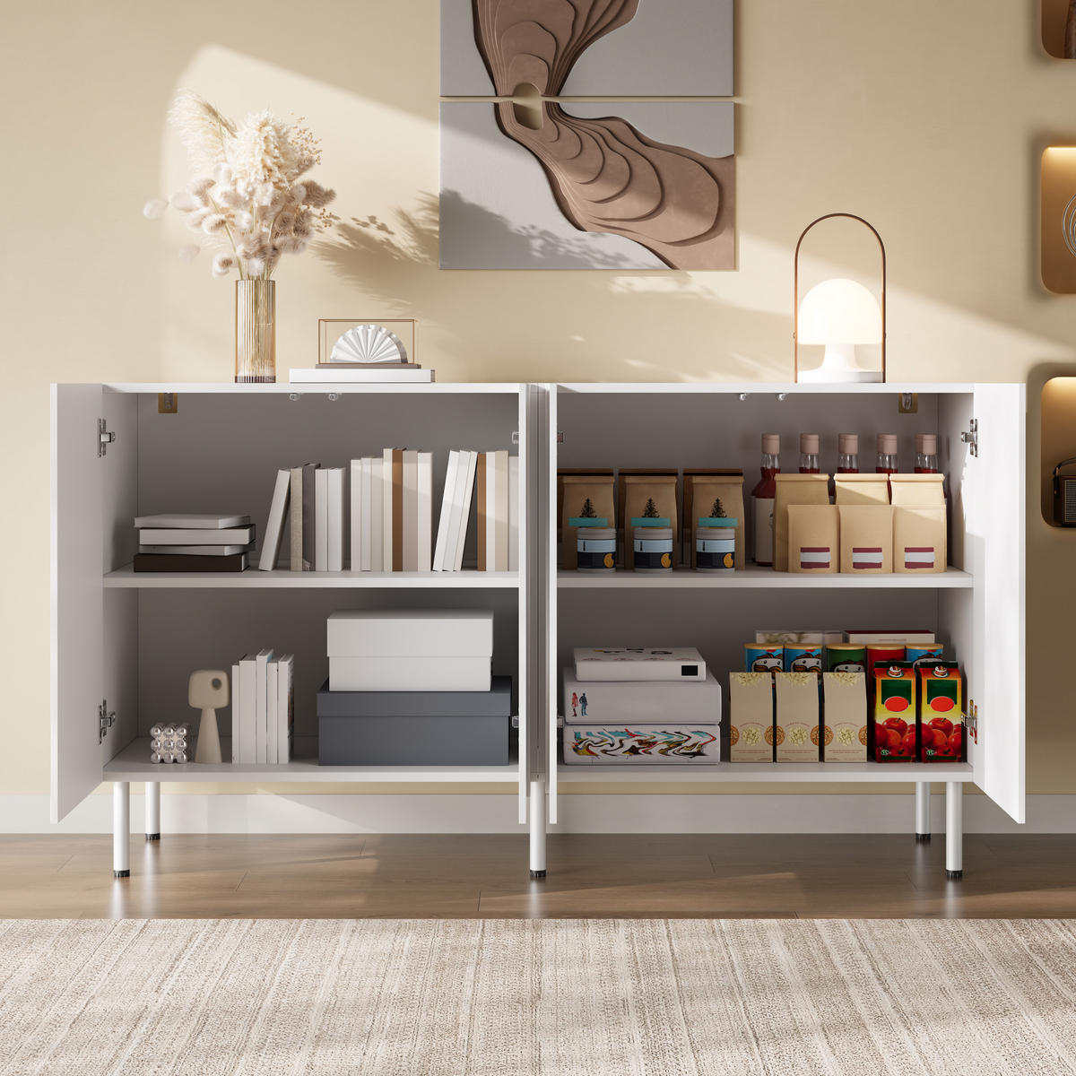 SIDEBOARD 3D Türen grifflos PB MDF Metallfüße modern - Weiß, Holzwerkstoff (40/77.5/140cm) - FLIEKS
