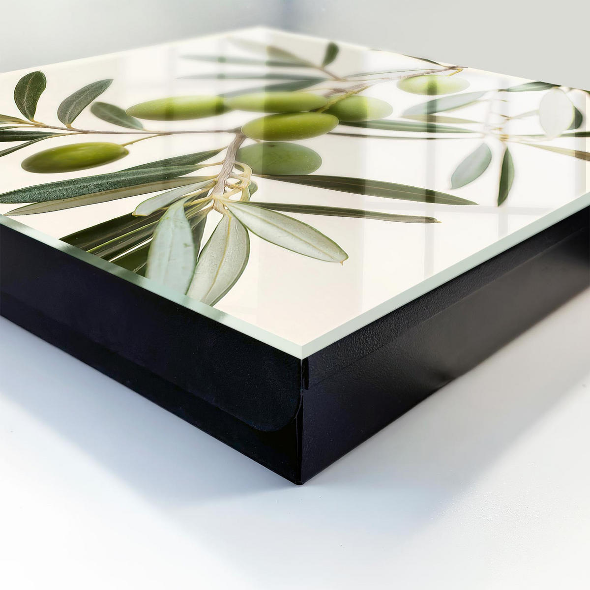 SCHLÜSSELBOX Schwarz 30x30 cm- Türöffnung nach rechts - Ein Zweig mit Oliven - Grün, Metall (30/30/5cm) - TULUP