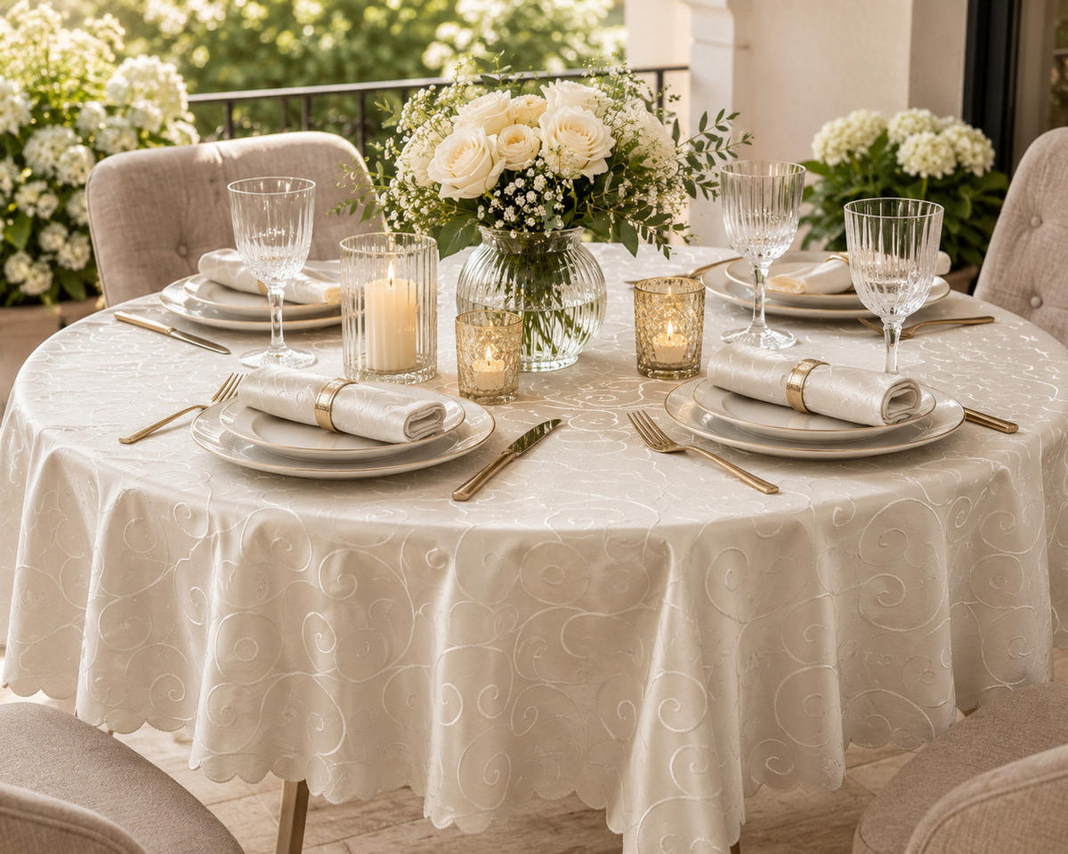 TISCHDECKE 160/400 cm oval Ornamente Creme - Creme, Textil (160/400cm) - TiborTex