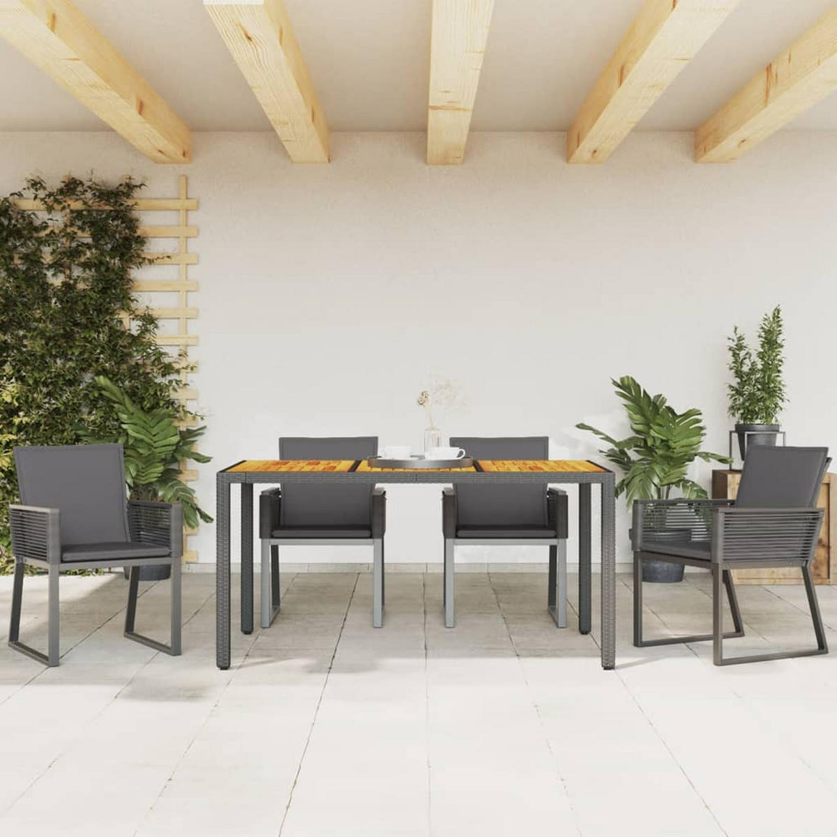 GARTENSTÜHLE Mit Kissen 4er Set Schwarz Poly Rattan - Schwarz, Kunststoff (53/79/59cm) - vidaXL