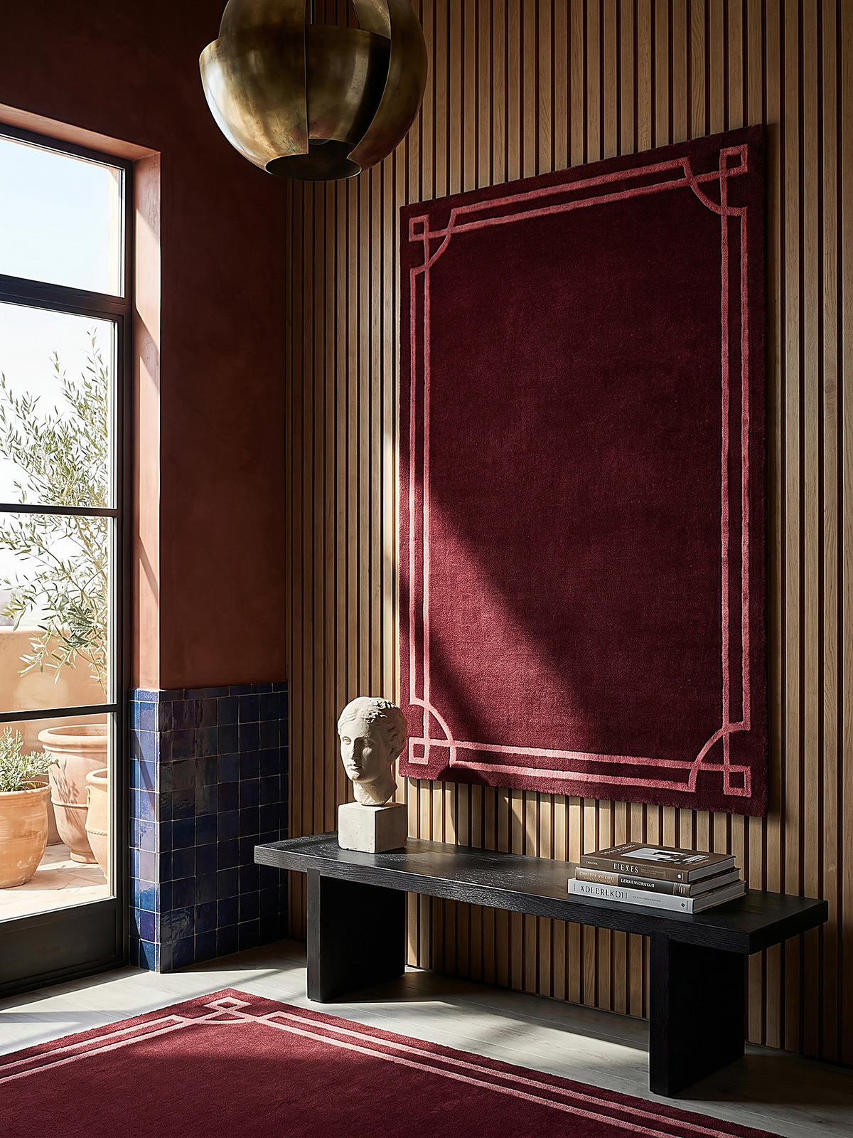 TEPPICH Kurzflor im Art-Déco-Stil, Klassische Bordüre, Wohnzimmer Rot Rechteckig 200x290 - Rot, Textil (200/290cm) - KADIMA DESIGN