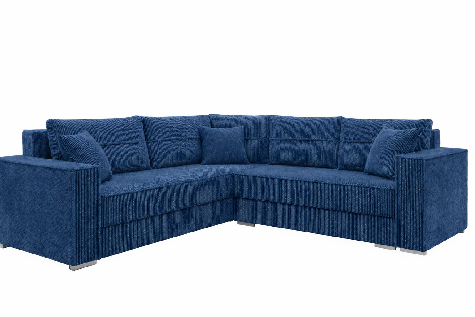 ECKSOFA PARIS – L-Form mit Schlaffunktion & Bettkasten Flauschiger Cord Stoff POSO Blau - Blau, Kunststoff (239/222cm) - Wohnideebilder