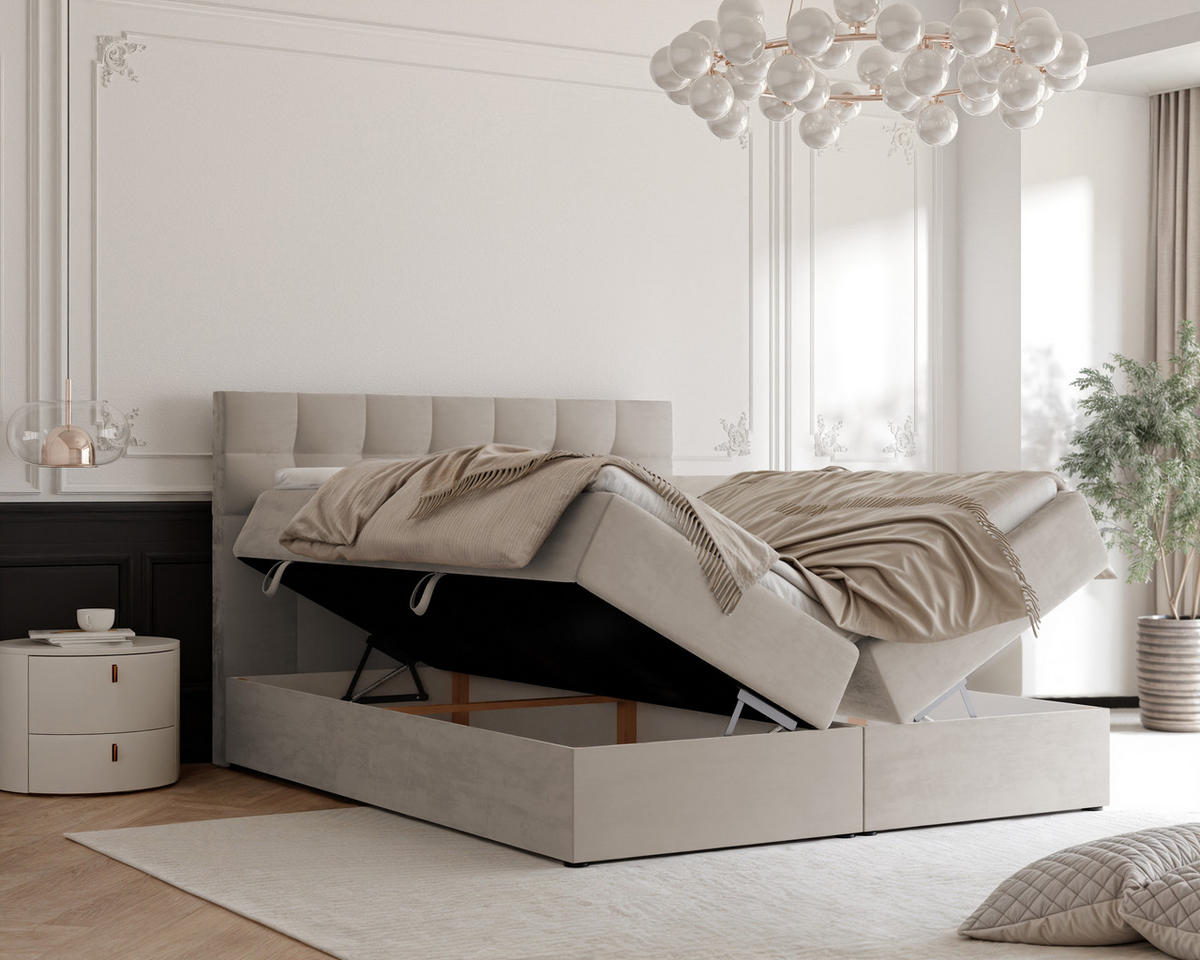 BOXBETT GRAND 180/200 cm, in Creme, mit Matratze und Topper - Creme, Holzwerkstoff/Textil (180/200cm) - Idohome