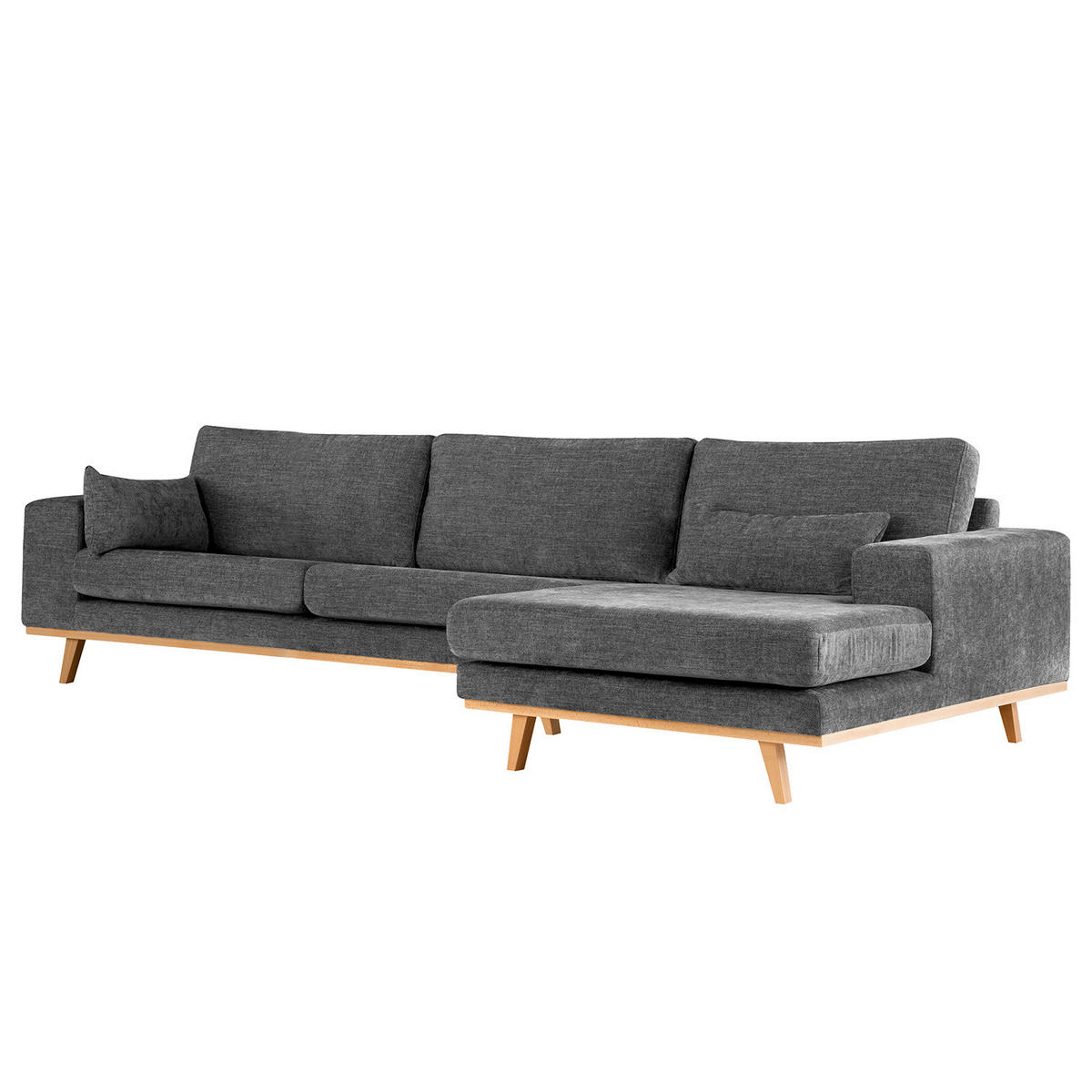 ECKSOFA mit Longchair - Dunkelgrau/Buchefarben, Buchenholz/Textil (281/153cm) - home24