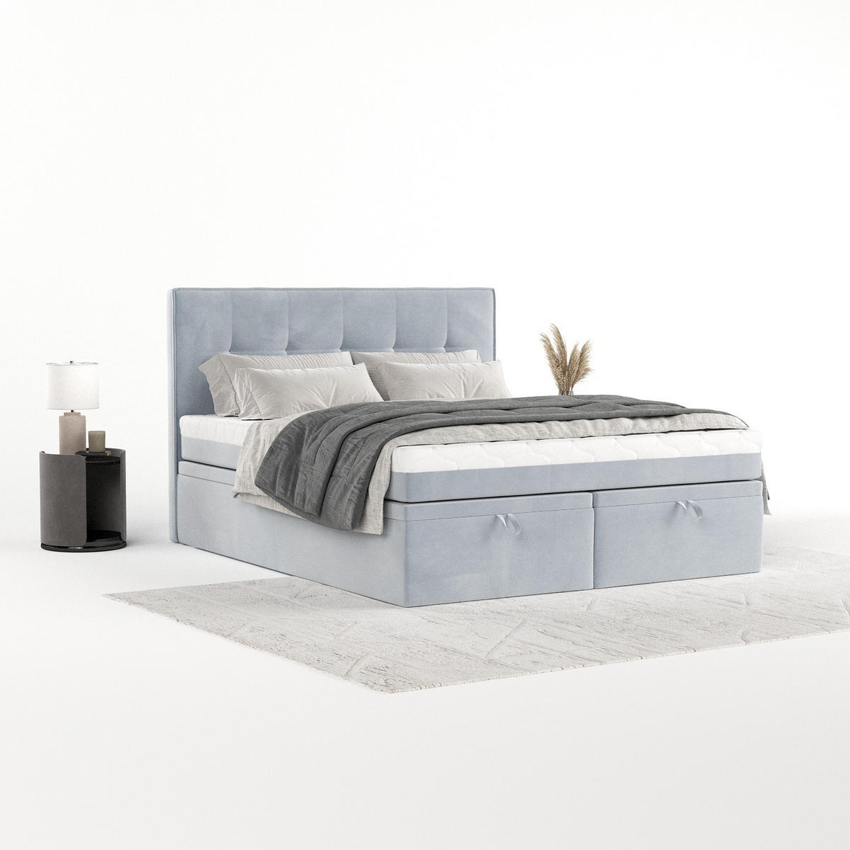 BOXBETT Arivo 200/200 cm Hellgrau im Paros Stoff - Hellgrau/Schwarz, Holz/Holzwerkstoff (200/200cm) - AltaBeds