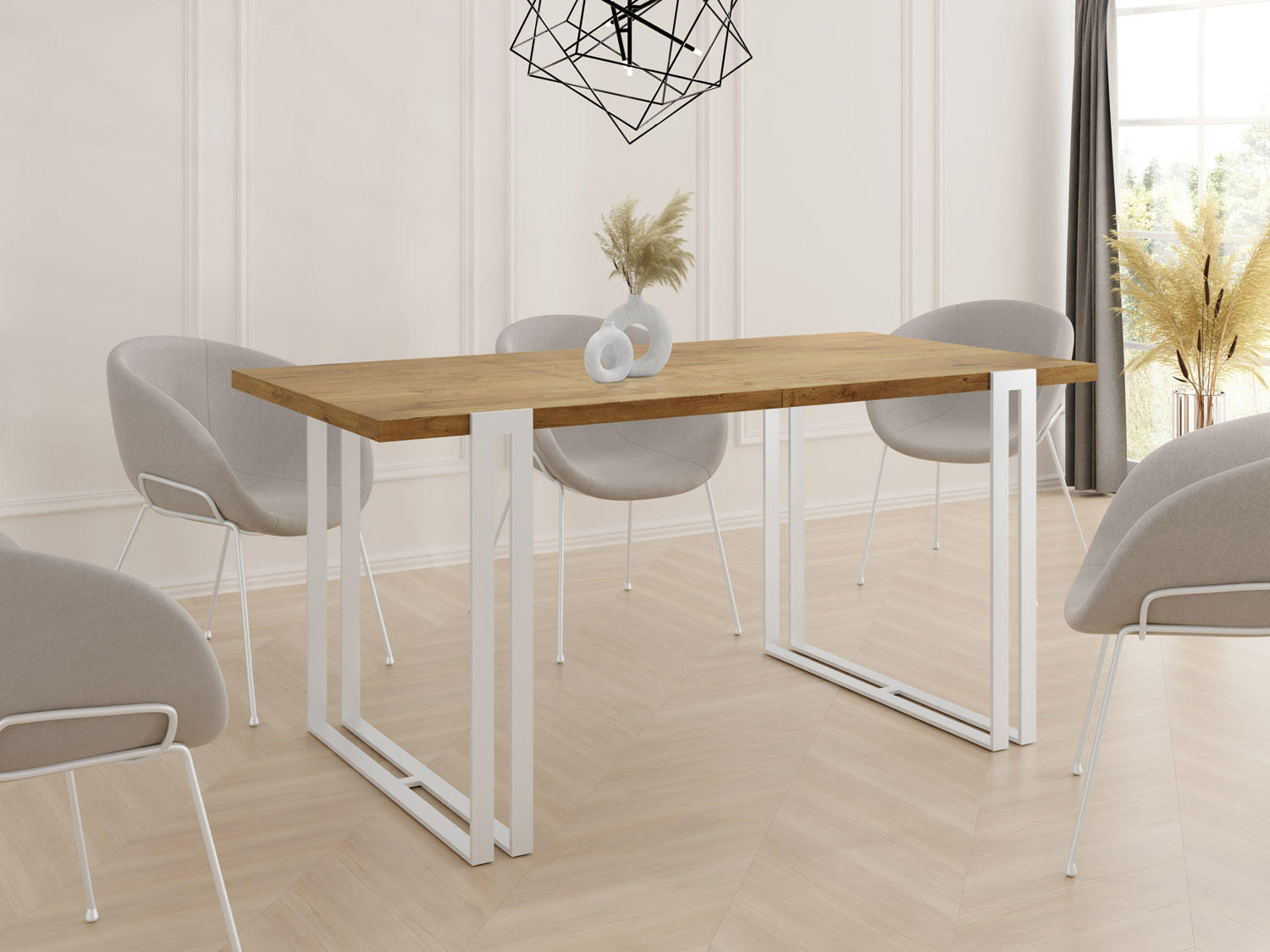 ESSTISCH Lilo rechteckig ausziehbar, Lancelot Eiche 140-240/80/76 cm - Eichefarben/Weiß, Holzwerkstoff/Metall (140/80/76cm) - WFL GROUP