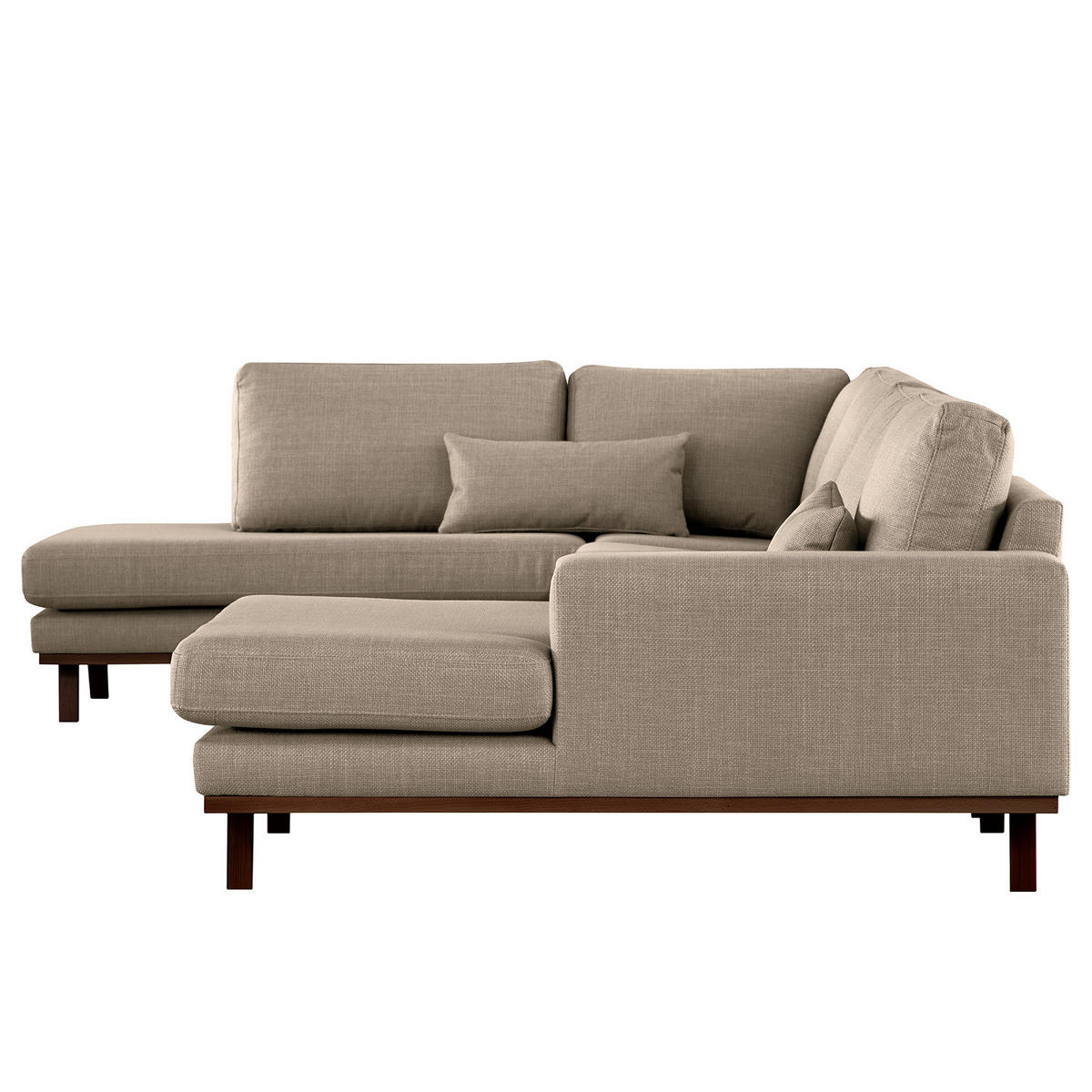 WOHNLANDSCHAFT mit Longchair - Taupe/Buchefarben, Buchenholz/Textil (371/81/219cm) - home24