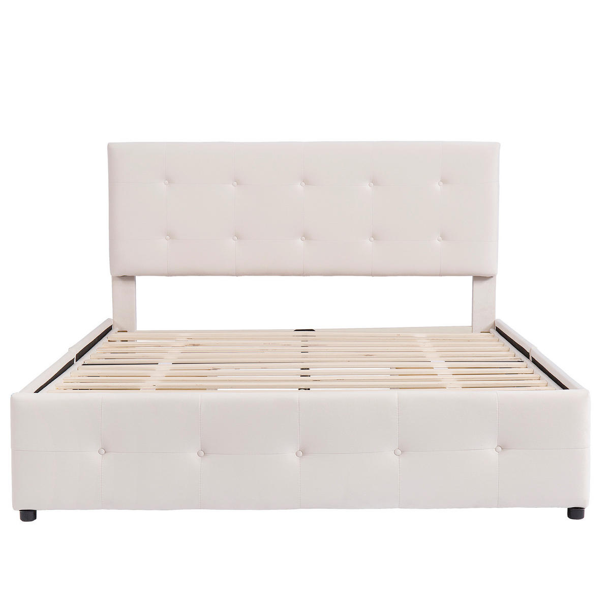 POLSTERBETT aus Samtstoff 140x200 cm Beige mit 4 Schubladen, Lattenrost und gepolstertem Kopfteil - Beige, Textil (140/200cm) - Modfu